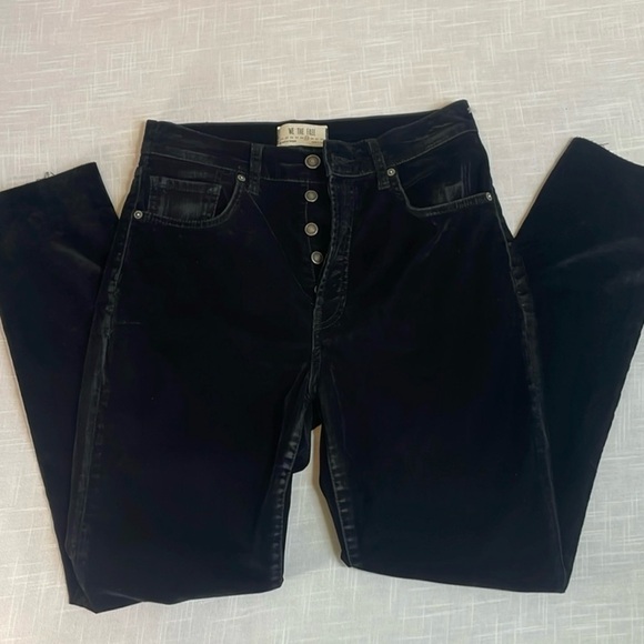 EUC Free People We the Free- black velvet high waist button fly pants - Picture 2 of 10